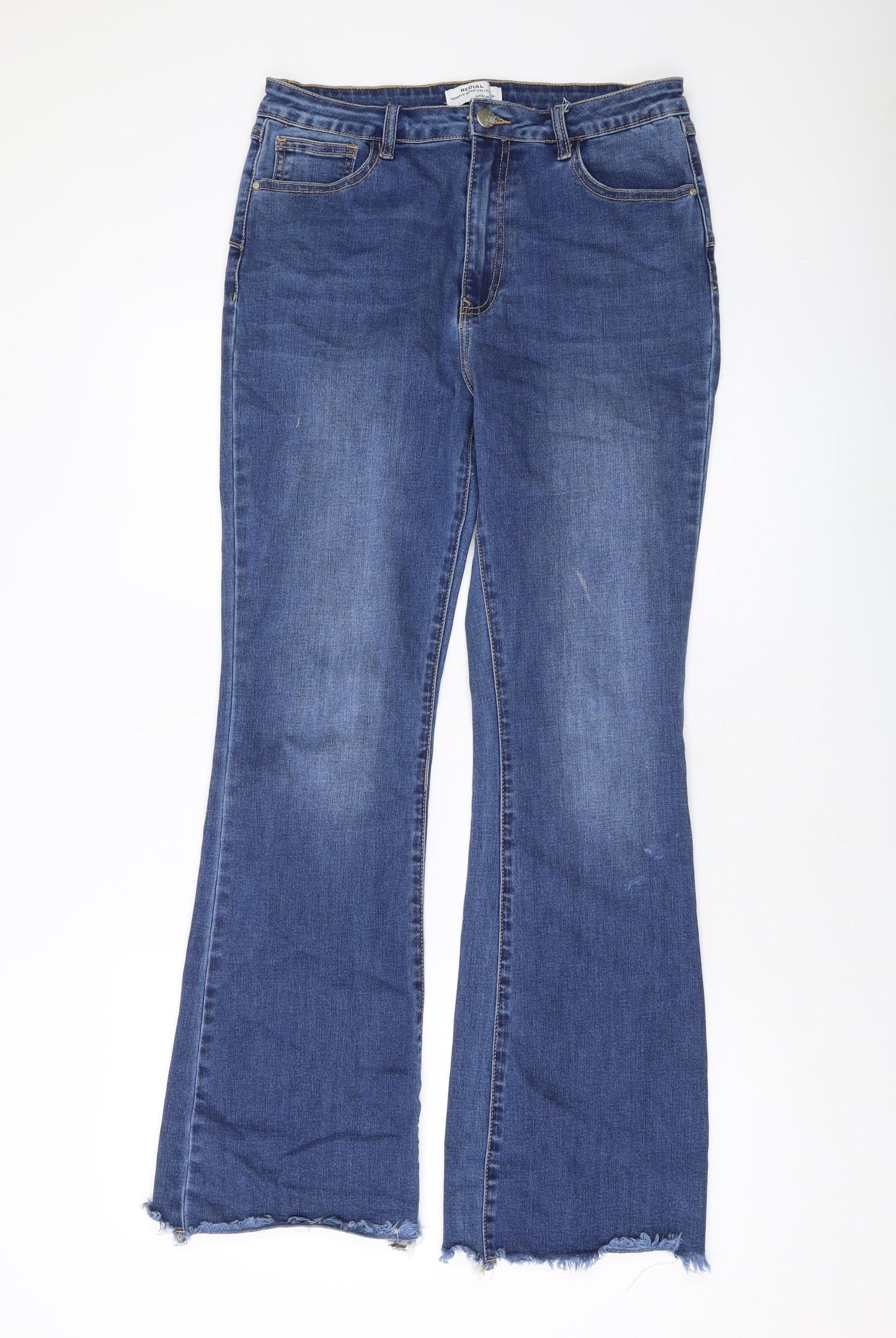 Redial Womens Blue Cotton Bootcut Jeans Size 14 L30 in Regular Button
