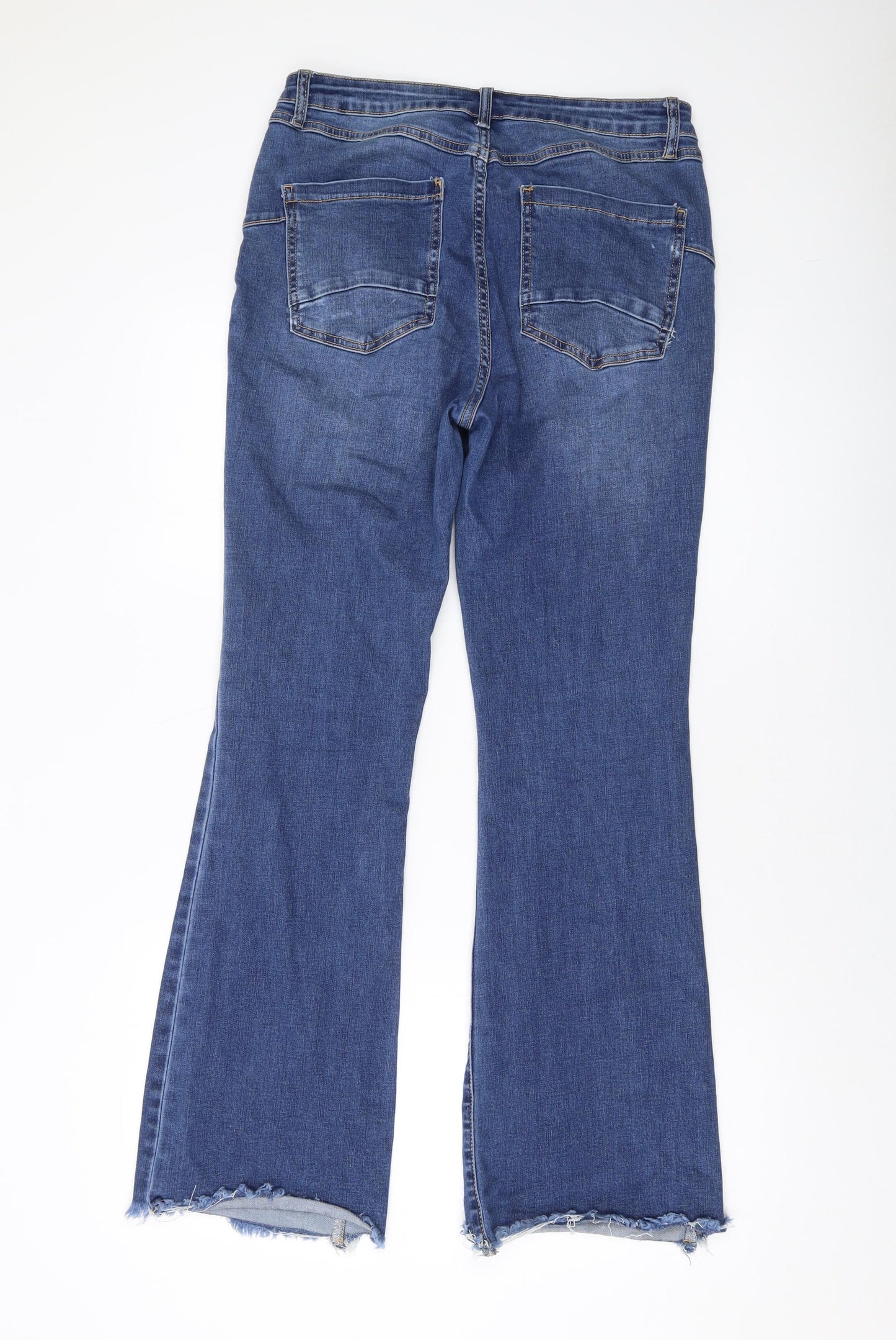 Redial Womens Blue Cotton Bootcut Jeans Size 14 L30 in Regular Button