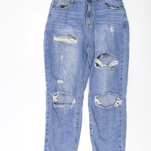 PRETTYLITTLETHING Womens Blue Cotton Straight Jeans Size 12 L24 in Regular Button