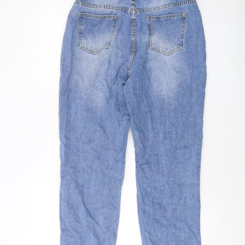 PRETTYLITTLETHING Womens Blue Cotton Straight Jeans Size 12 L24 in Regular Button