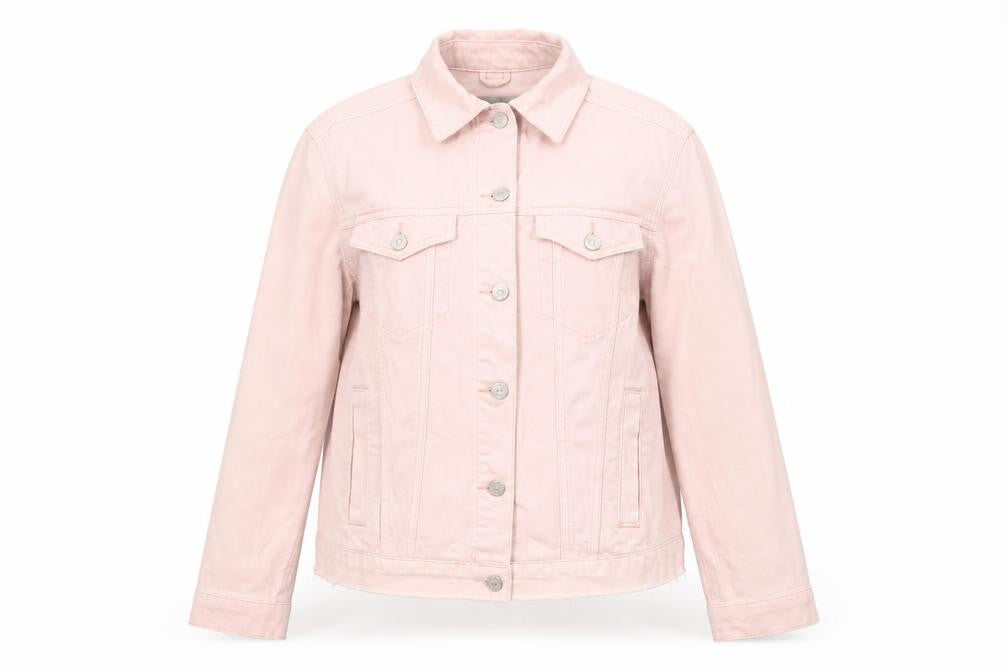 Front view of Topshop women’s pink jacket, size UK 10, buckle
