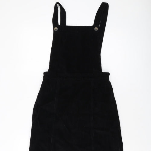 Topshop Womens Beige Cotton Pinafore/Dungaree Dress Size 8 Square Neck Zip
