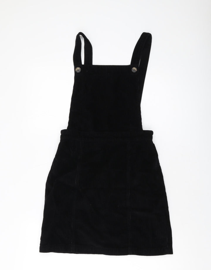 Topshop Womens Beige Cotton Pinafore/Dungaree Dress Size 8 Square Neck Zip