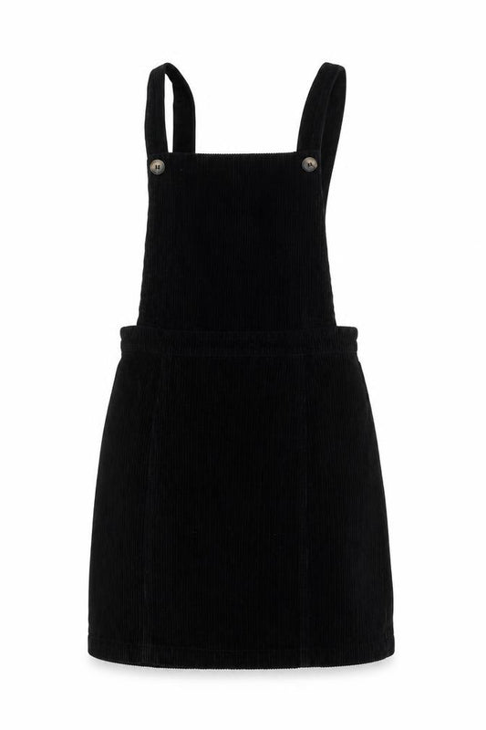 Front view of Topshop women’s beige cotton pinafore/dungaree dress, size UK 8, square neck zip