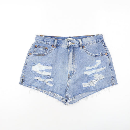 Pull&Bear Womens Blue Cotton Hot Pants Shorts Size 12 L3 in Regular Button