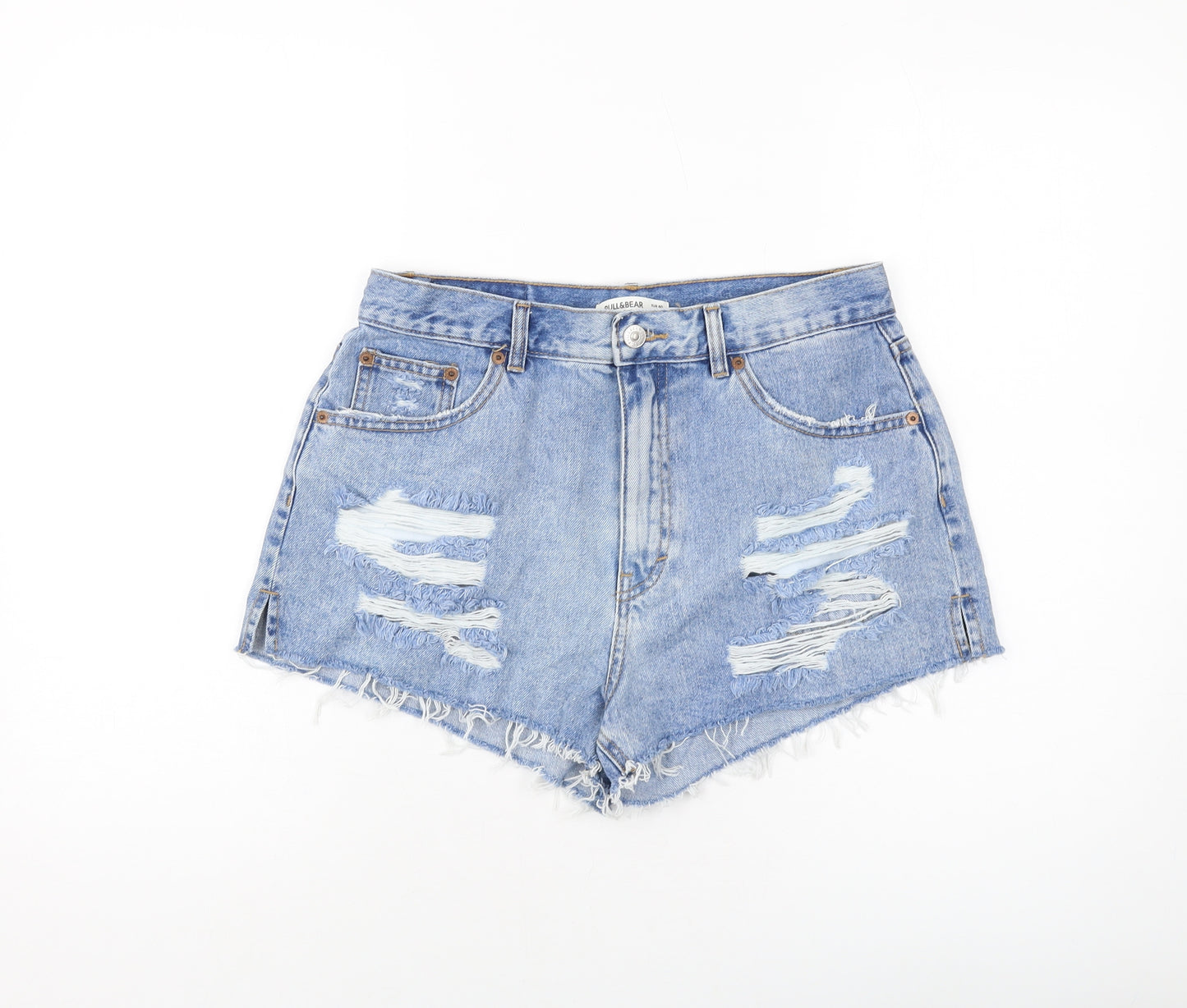 Pull&Bear Womens Blue Cotton Hot Pants Shorts Size 12 L3 in Regular Button