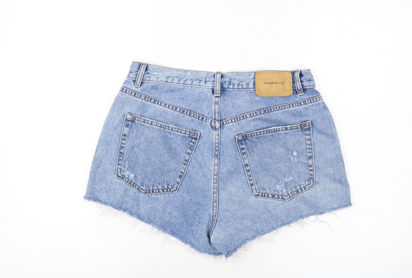 Pull&Bear Womens Blue Cotton Hot Pants Shorts Size 12 L3 in Regular Button