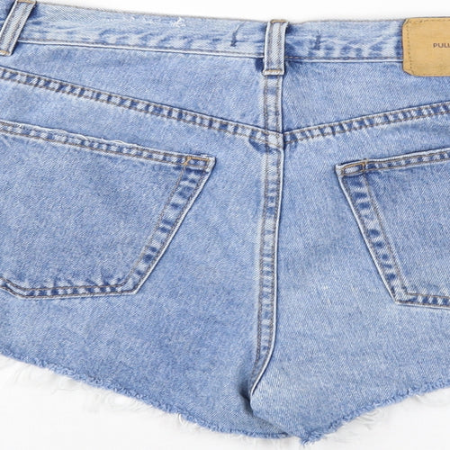 Pull&Bear Womens Blue Cotton Hot Pants Shorts Size 12 L3 in Regular Button