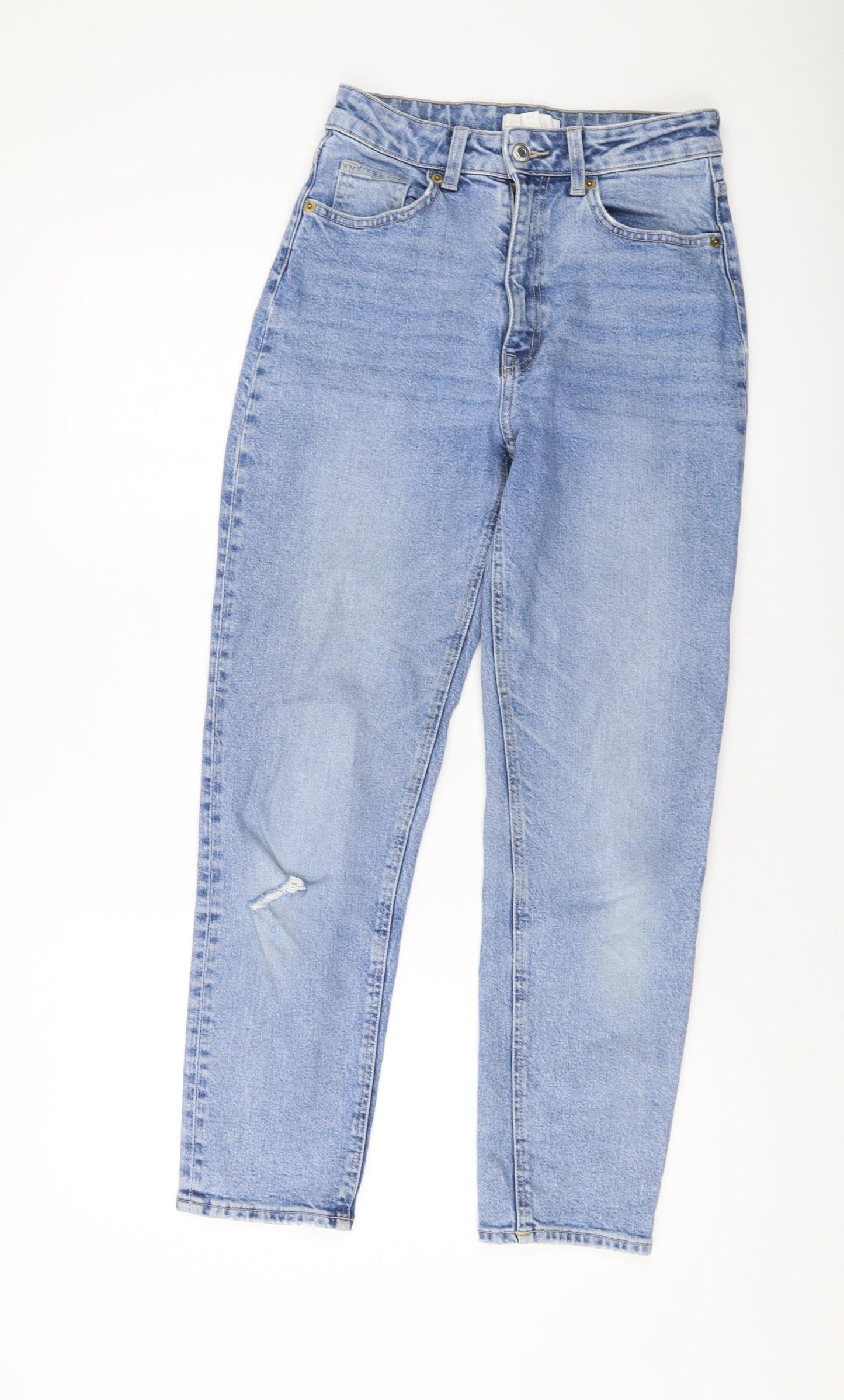 H&M Womens Blue Cotton Mom Jeans Size 8 L27 in Regular Button