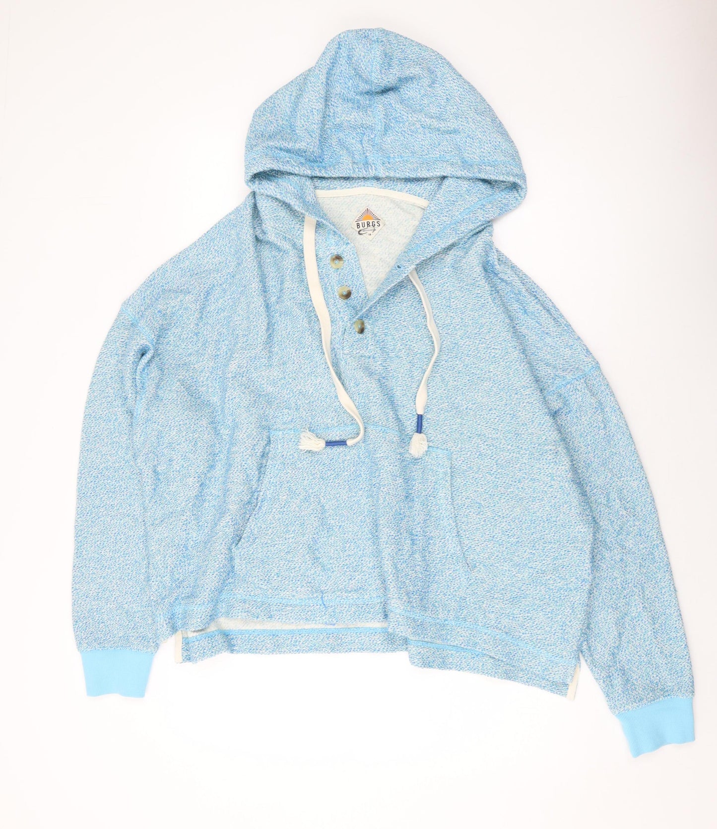BURGS Womens Blue Cotton Pullover Hoodie Size 14 Button