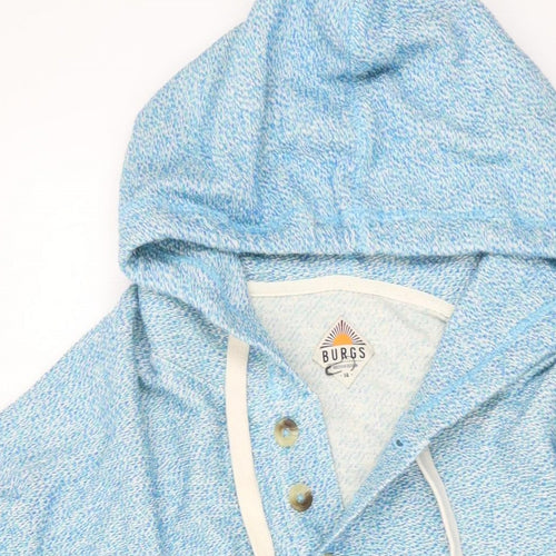 BURGS Womens Blue Cotton Pullover Hoodie Size 14 Button