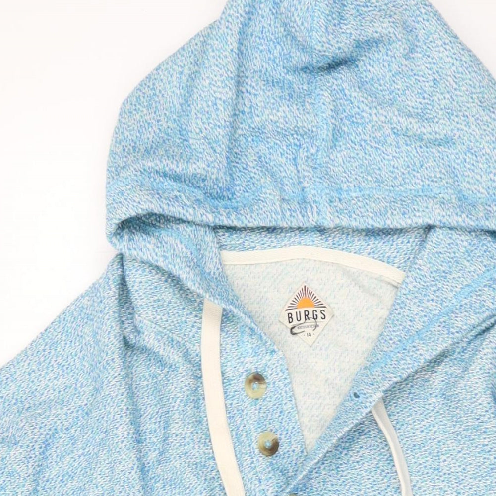 BURGS Womens Blue Cotton Pullover Hoodie Size 14 Button
