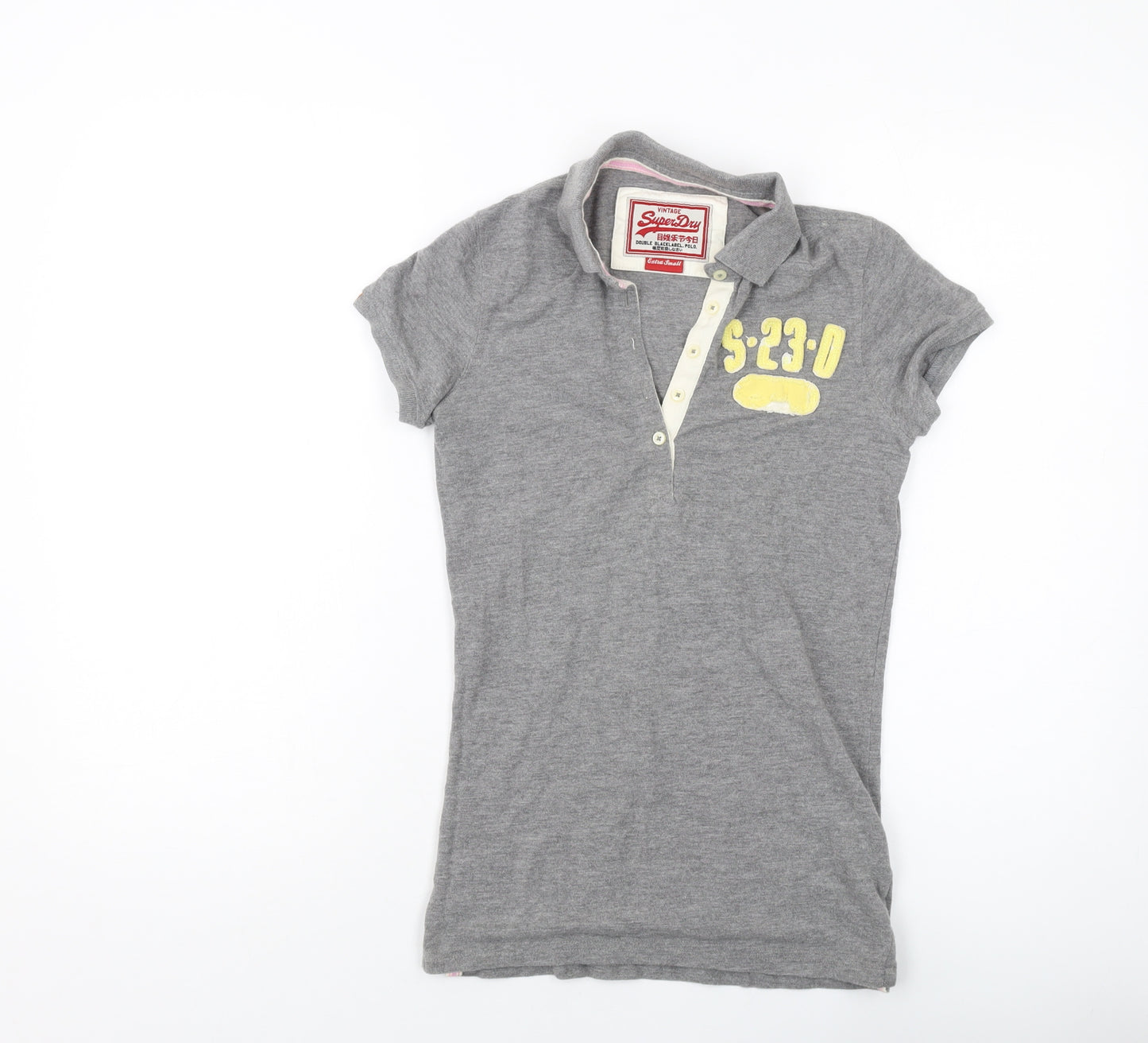 Superdry Womens Grey Cotton Basic Polo Size XS Collared