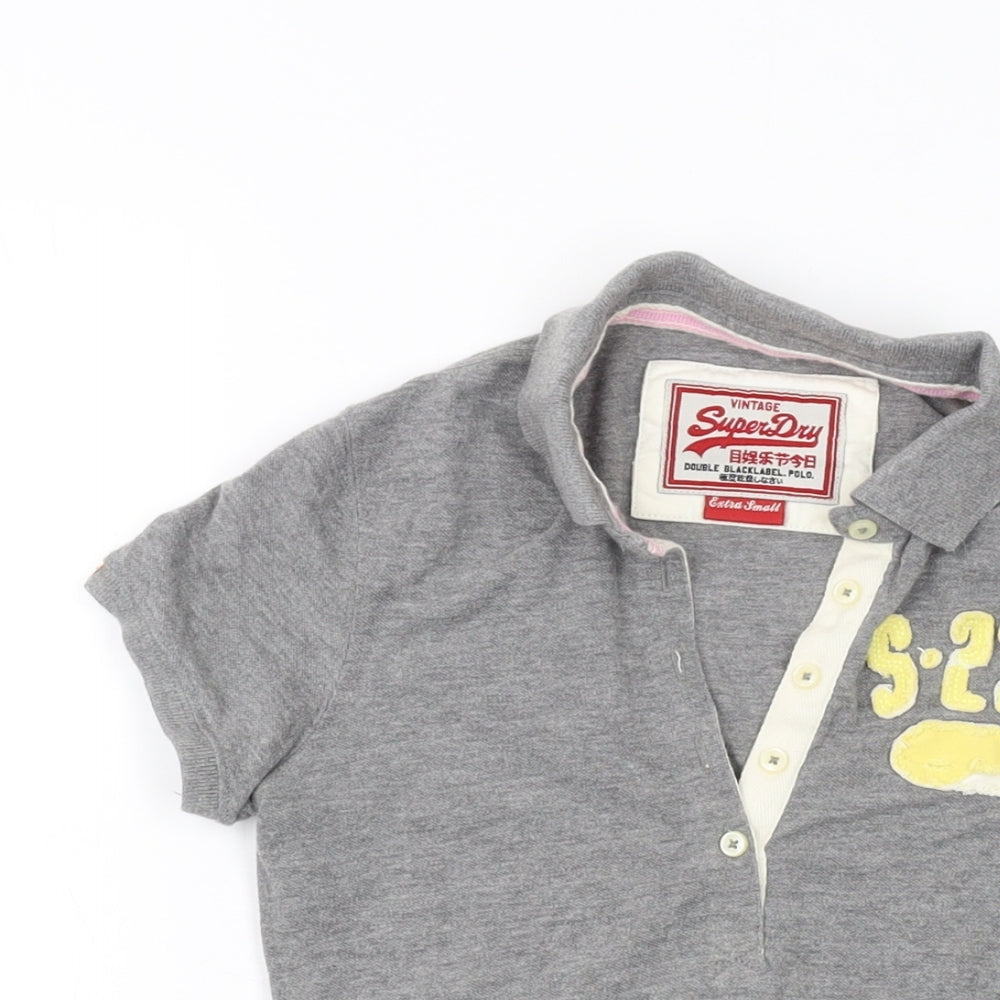 Superdry Womens Grey Cotton Basic Polo Size XS Collared