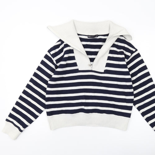 Marks and Spencer Womens Blue Striped Cotton Pullover Sweatshirt Size S Zip