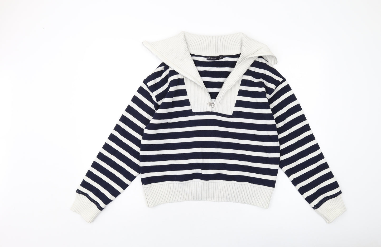 Marks and Spencer Womens Blue Striped Cotton Pullover Sweatshirt Size S Zip