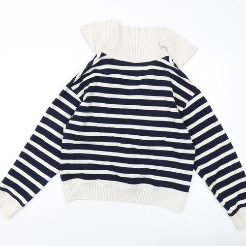 Marks and Spencer Womens Blue Striped Cotton Pullover Sweatshirt Size S Zip