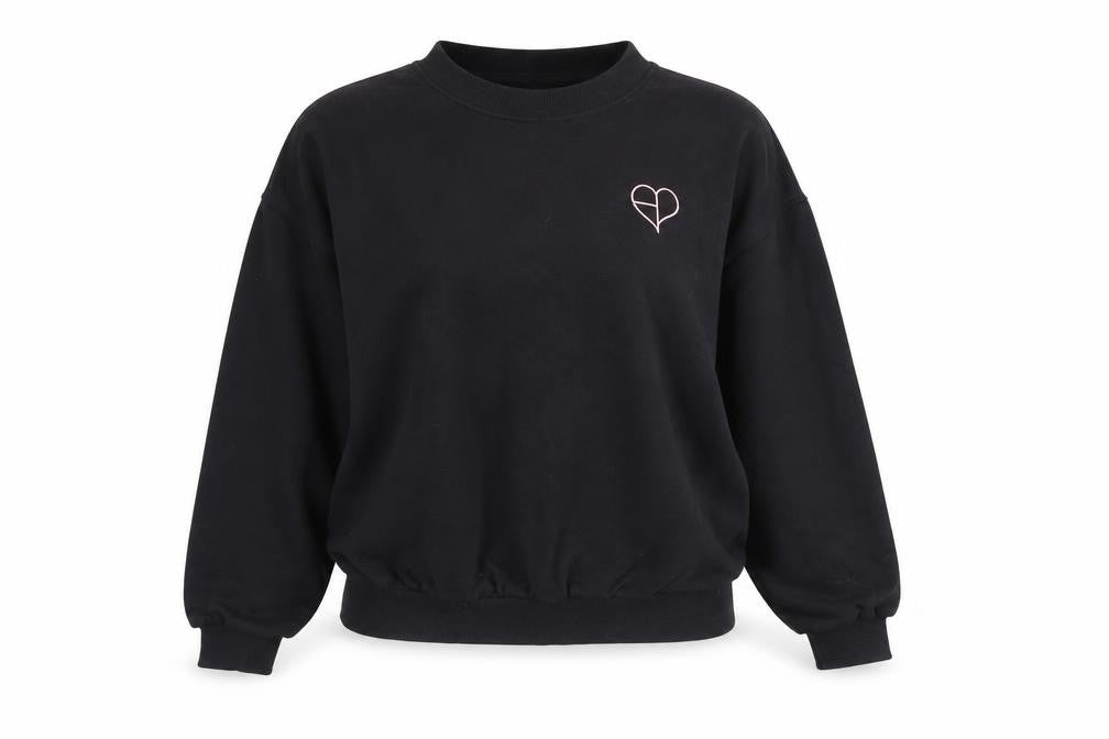 Front view of H&M women’s black cotton pullover sweatshirt, size M, pullover