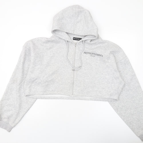 PRETTYLITTLETHING Womens Grey Cotton Full Zip Hoodie Size L Zip