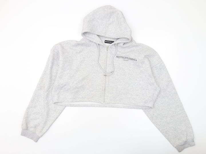 PRETTYLITTLETHING Womens Grey Cotton Full Zip Hoodie Size L Zip
