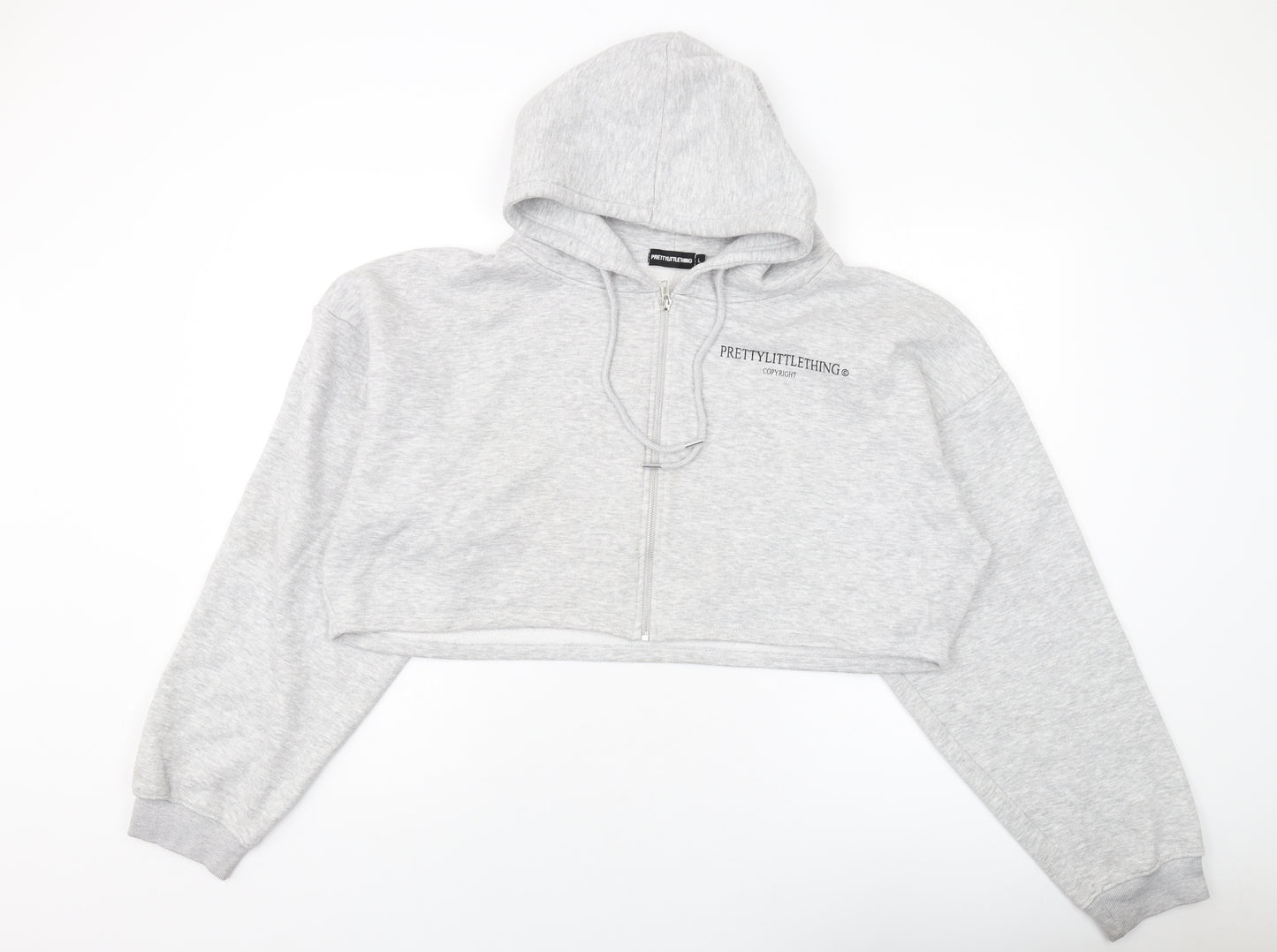 PRETTYLITTLETHING Womens Grey Cotton Full Zip Hoodie Size L Zip