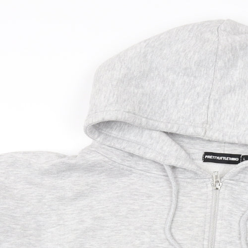 PRETTYLITTLETHING Womens Grey Cotton Full Zip Hoodie Size L Zip