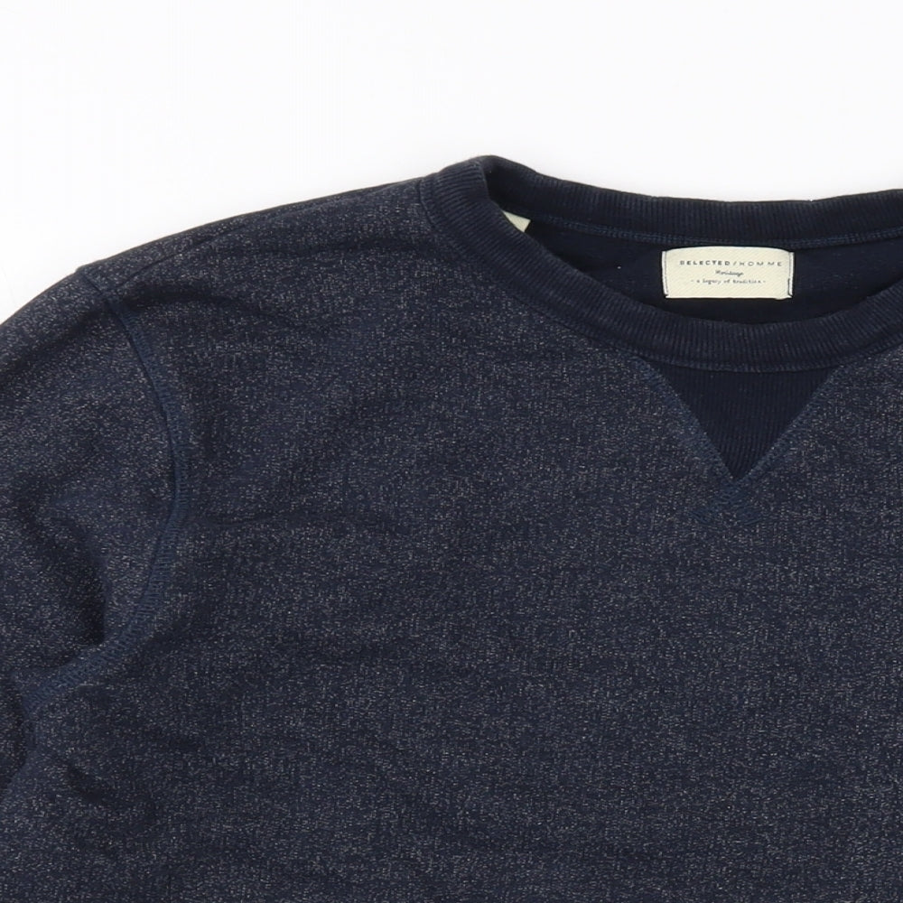 Selected Mens Blue Cotton Pullover Sweatshirt Size M