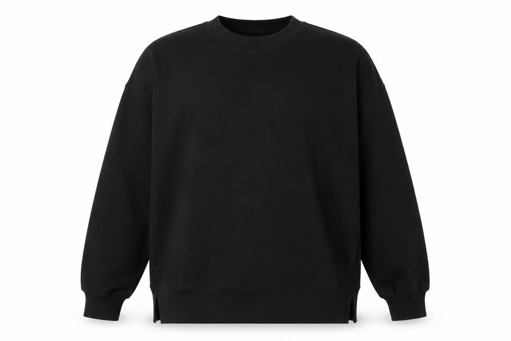 Front view of Kirkland men’s black polyester pullover sweatshirt, size 2XL