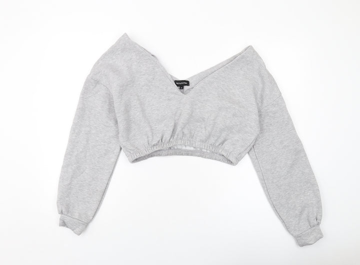 PRETTYLITTLETHING Womens Grey Polyester Pullover Sweatshirt Size M Pullover