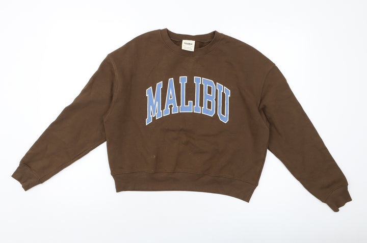 Pull&Bear Womens Brown Cotton Pullover Sweatshirt Size S Pullover