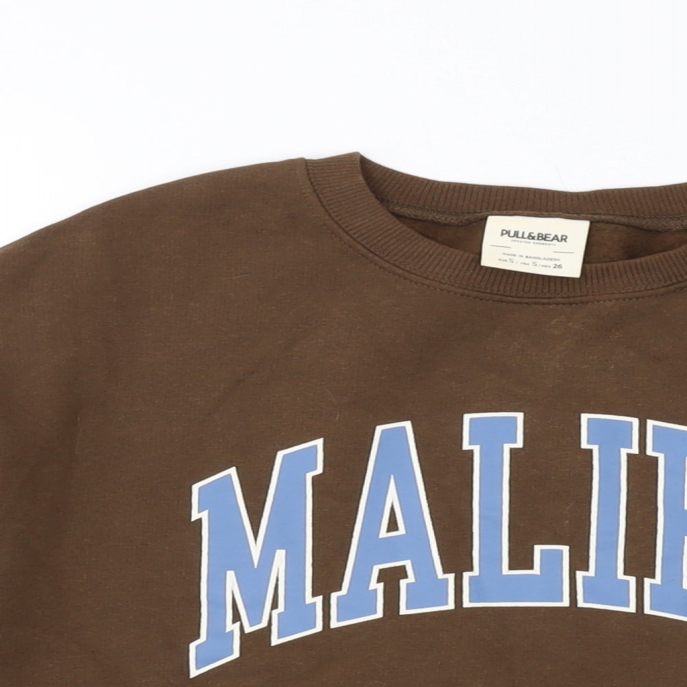 Pull&Bear Womens Brown Cotton Pullover Sweatshirt Size S Pullover