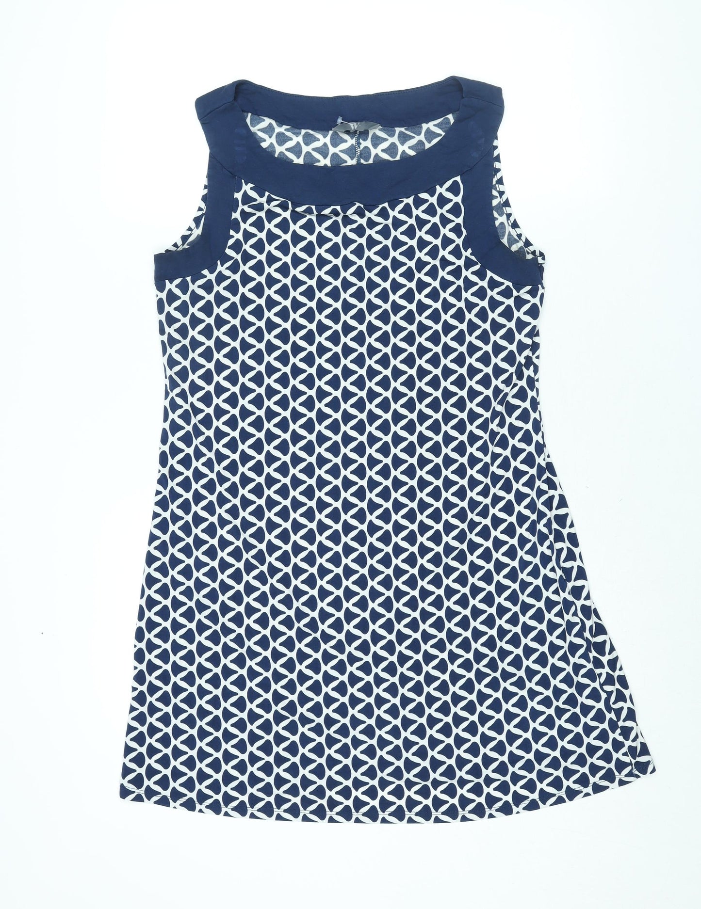 BHS Womens Blue Geometric Viscose A-Line Size 14 Boat Neck Pullover