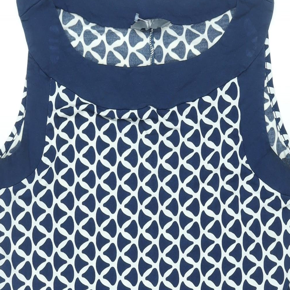 BHS Womens Blue Geometric Viscose A-Line Size 14 Boat Neck Pullover