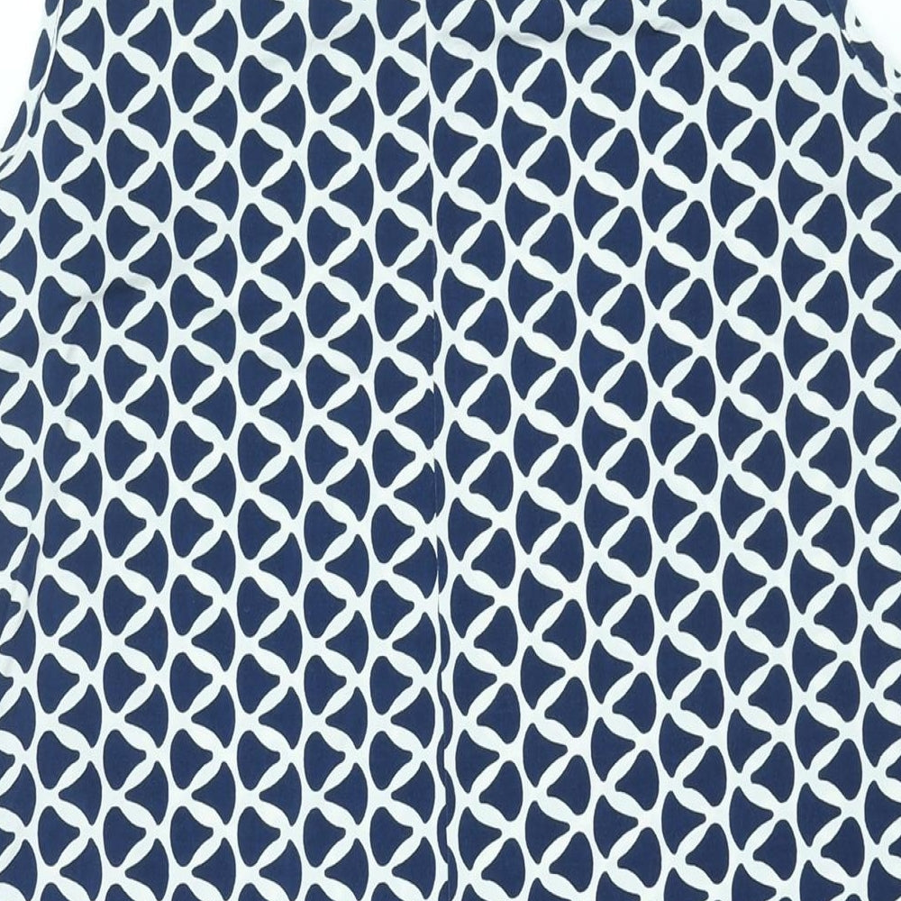BHS Womens Blue Geometric Viscose A-Line Size 14 Boat Neck Pullover