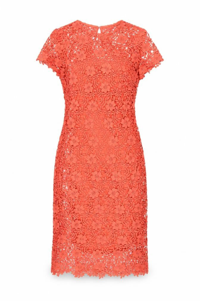 Front view of Marks & Spencer women’s pink polyester shift, size UK 10, round neck zip