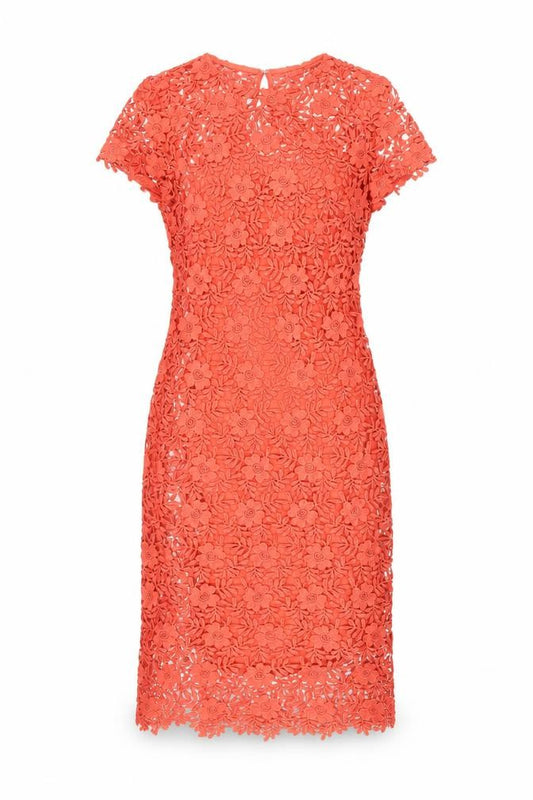 Front view of Marks & Spencer women’s pink polyester shift, size UK 10, round neck zip