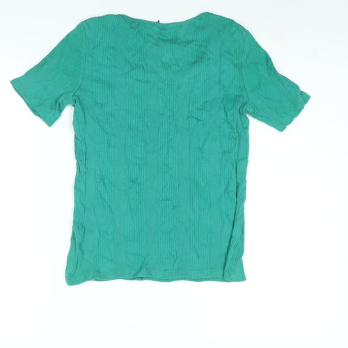 Marks and Spencer Womens Green Cotton Basic T-Shirt Size 10 Round Neck - Ribbed