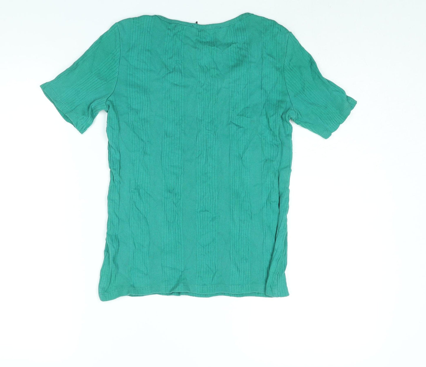 Marks and Spencer Womens Green Cotton Basic T-Shirt Size 10 Round Neck - Ribbed