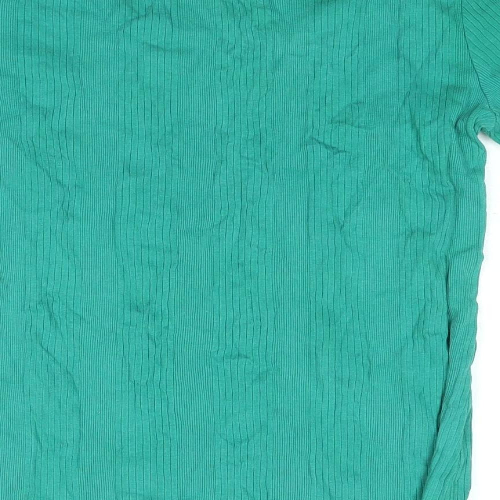 Marks and Spencer Womens Green Cotton Basic T-Shirt Size 10 Round Neck - Ribbed