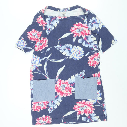 Gap Womens Blue Floral Cotton Mini Size S Boat Neck Pullover - Pockets