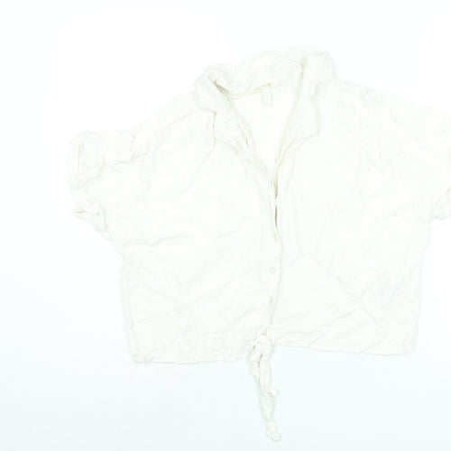 H&M Womens Ivory Viscose Basic Blouse Size L Collared - Tie
