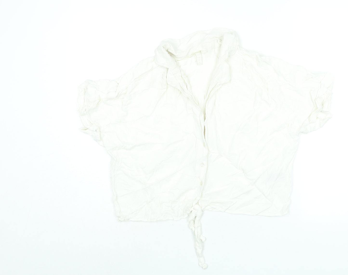 H&M Womens Ivory Viscose Basic Blouse Size L Collared - Tie
