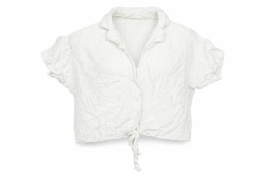 Front view of H&M women’s ivory viscose basic blouse, size L, collared - tie