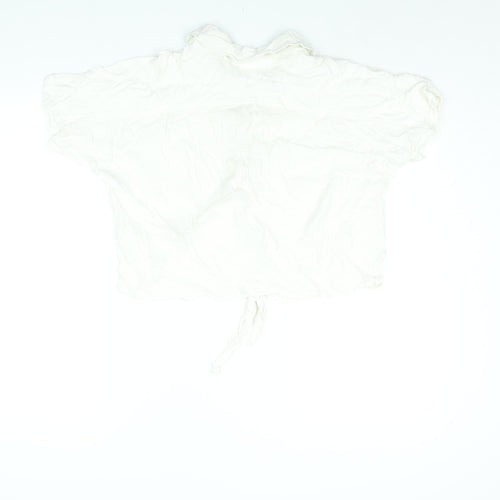 H&M Womens Ivory Viscose Basic Blouse Size L Collared - Tie