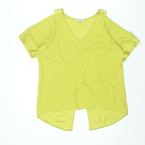 River Island Womens Green Polyester Basic Blouse Size 10 V-Neck - Cold Shoulder Vented