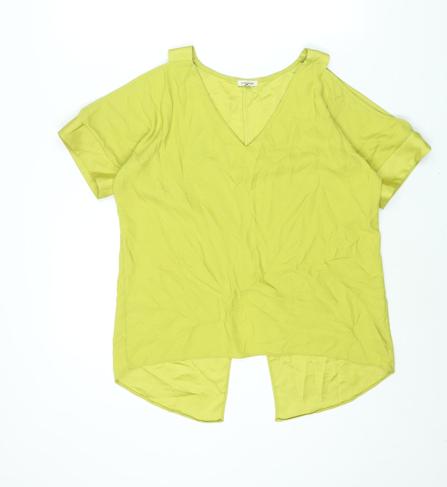 River Island Womens Green Polyester Basic Blouse Size 10 V-Neck - Cold Shoulder Vented