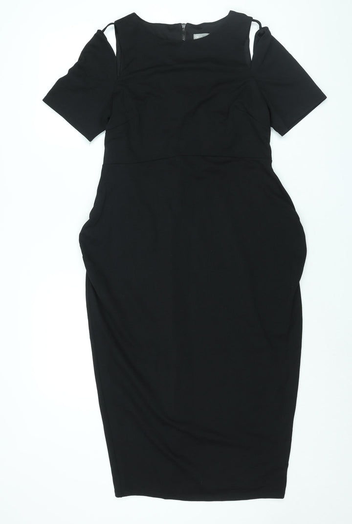 ASOS Womens Black Polyester Bodycon Size 10 Round Neck Zip - Cut Out