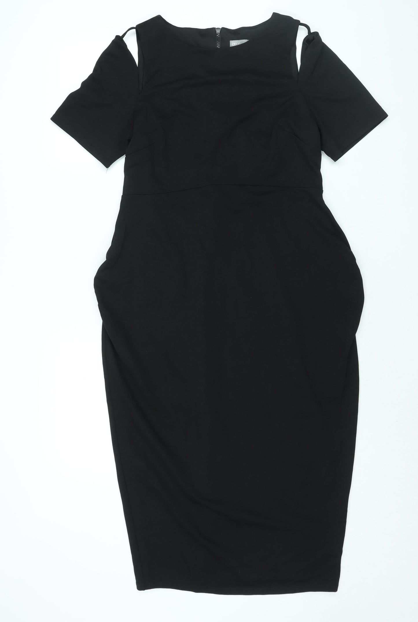 ASOS Womens Black Polyester Bodycon Size 10 Round Neck Zip - Cut Out