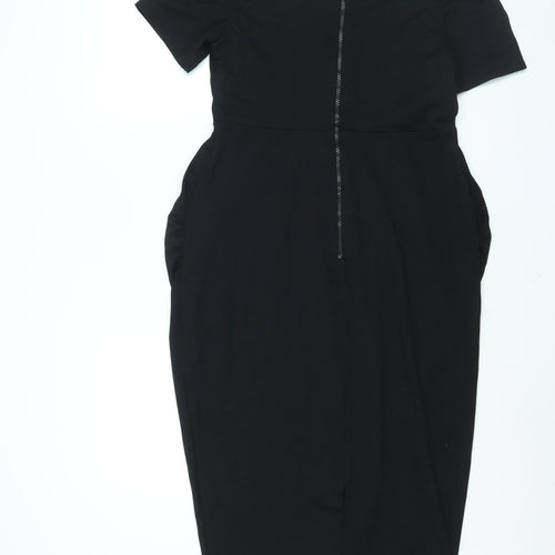 ASOS Womens Black Polyester Bodycon Size 10 Round Neck Zip - Cut Out
