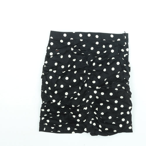 Stradivarius Womens Black Polka Dot Polyester Mini Skirt Size S Zip - Rouched